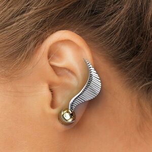 Bioworld Harry Potter Golden Snitch Climber Cuff Earrings Gold Silver Metal NWT